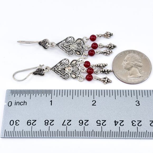 Vintage Sterling Silver 925 Carnelian Dangle Earrings | Boho Chandelier - Picture 8 of 8